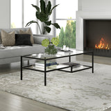 54" Black Glass And Steel Coffee Table With Two Shelves