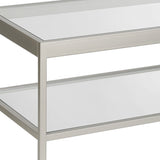 45" Clear Glass And Silver Steel Coffee Table With Shelf