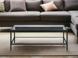 45" Clear And Black Glass And Steel Coffee Table With Shelf