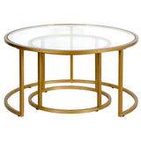 Set of Two 35" Gold Glass And Steel Round Nested Coffee Tables