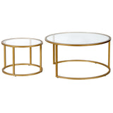 Set of Two 35" Gold Glass And Steel Round Nested Coffee Tables