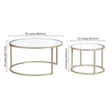 Set of Two 35" Silver Glass And Steel Round Nested Coffee Tables