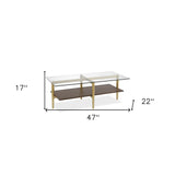 47" Gold Glass And Steel Coffee Table With Shelf