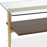 47" Gold Glass And Steel Coffee Table With Shelf