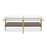 47" Gold Glass And Steel Coffee Table With Shelf