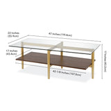 47" Gold Glass And Steel Coffee Table With Shelf