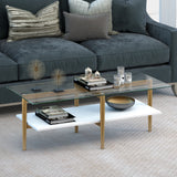 47" Gold Glass And Steel Coffee Table With Shelf