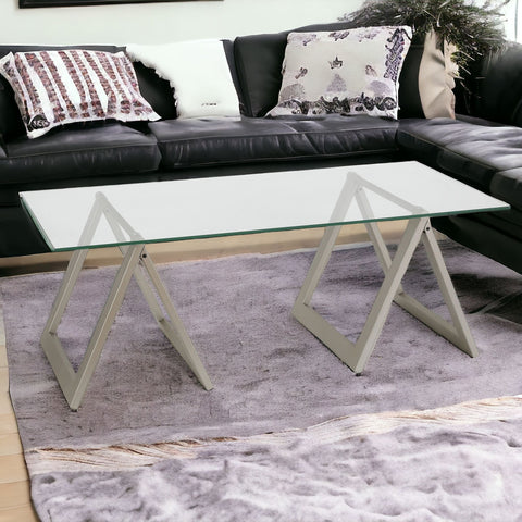 46" Clear Glass And Steel Coffee Table