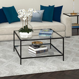 32" Black Glass And Steel Square Coffee Table With Shelf