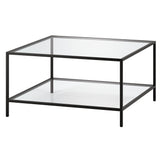 32" Black Glass And Steel Square Coffee Table With Shelf