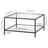 32" Black Glass And Steel Square Coffee Table With Shelf