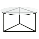 35" Black Glass And Steel Round Coffee Table