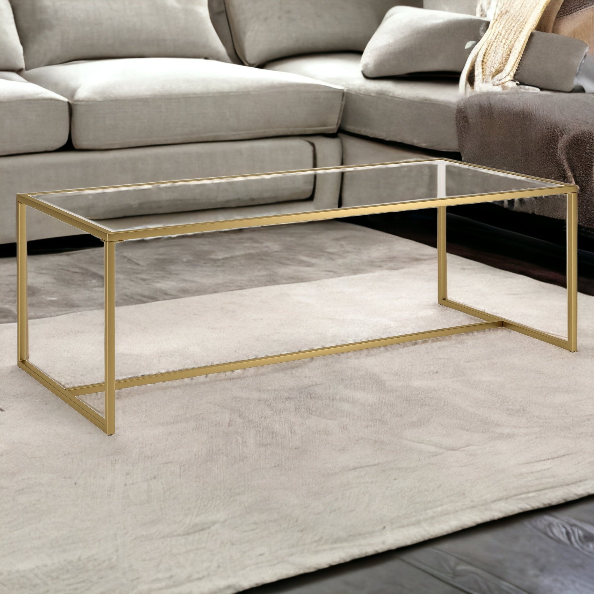 47" Gold Glass And Steel Coffee Table