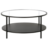 36" Black Glass And Steel Round Coffee Table With Shelf