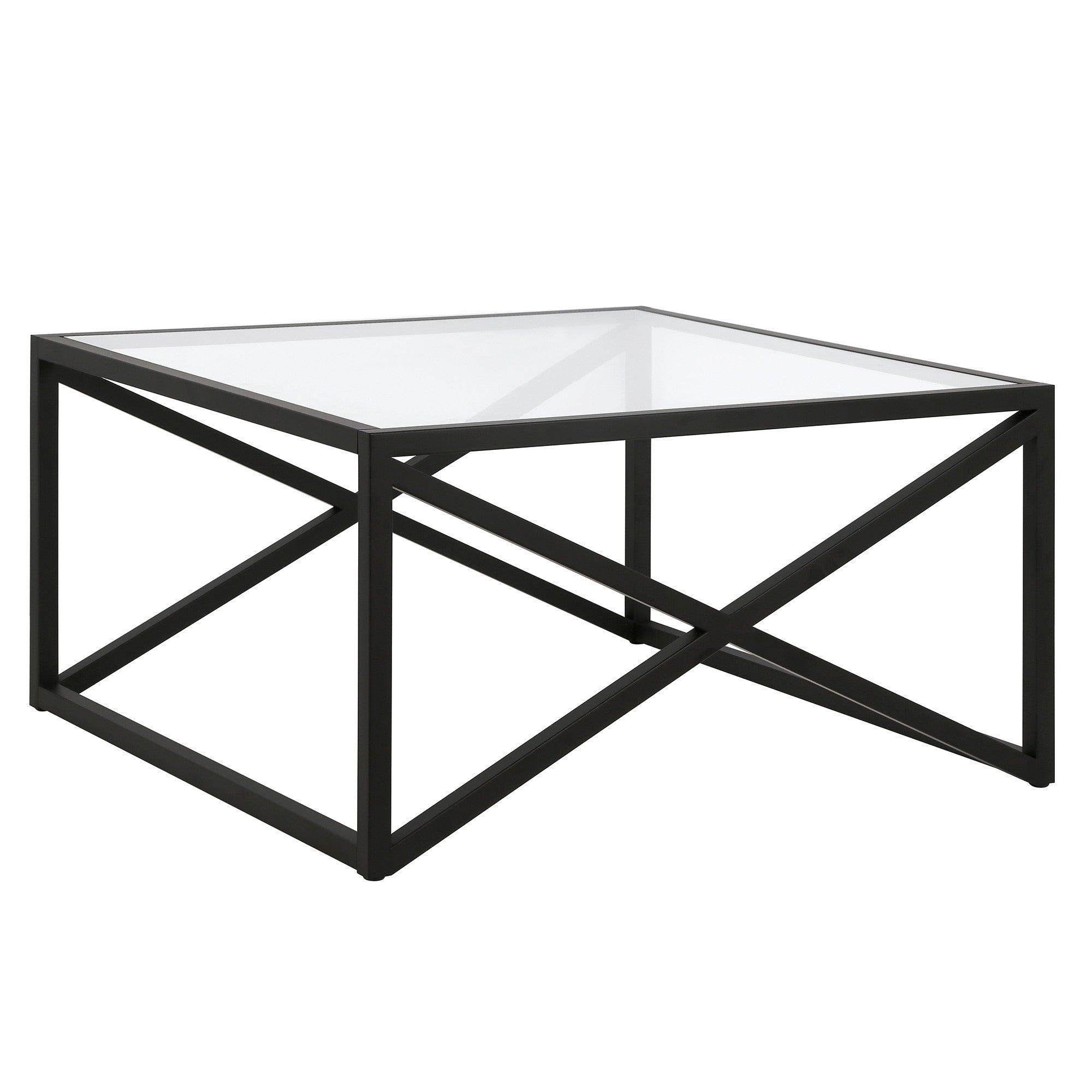 32" Black Glass And Steel Square Coffee Table