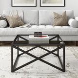 32" Black Glass And Steel Square Coffee Table