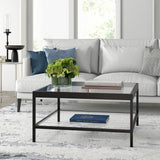 32" Clear And Black Glass And Steel Square Coffee Table With Shelf