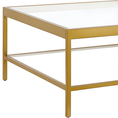 32" Clear And Gold Glass And Steel Square Coffee Table With Shelf