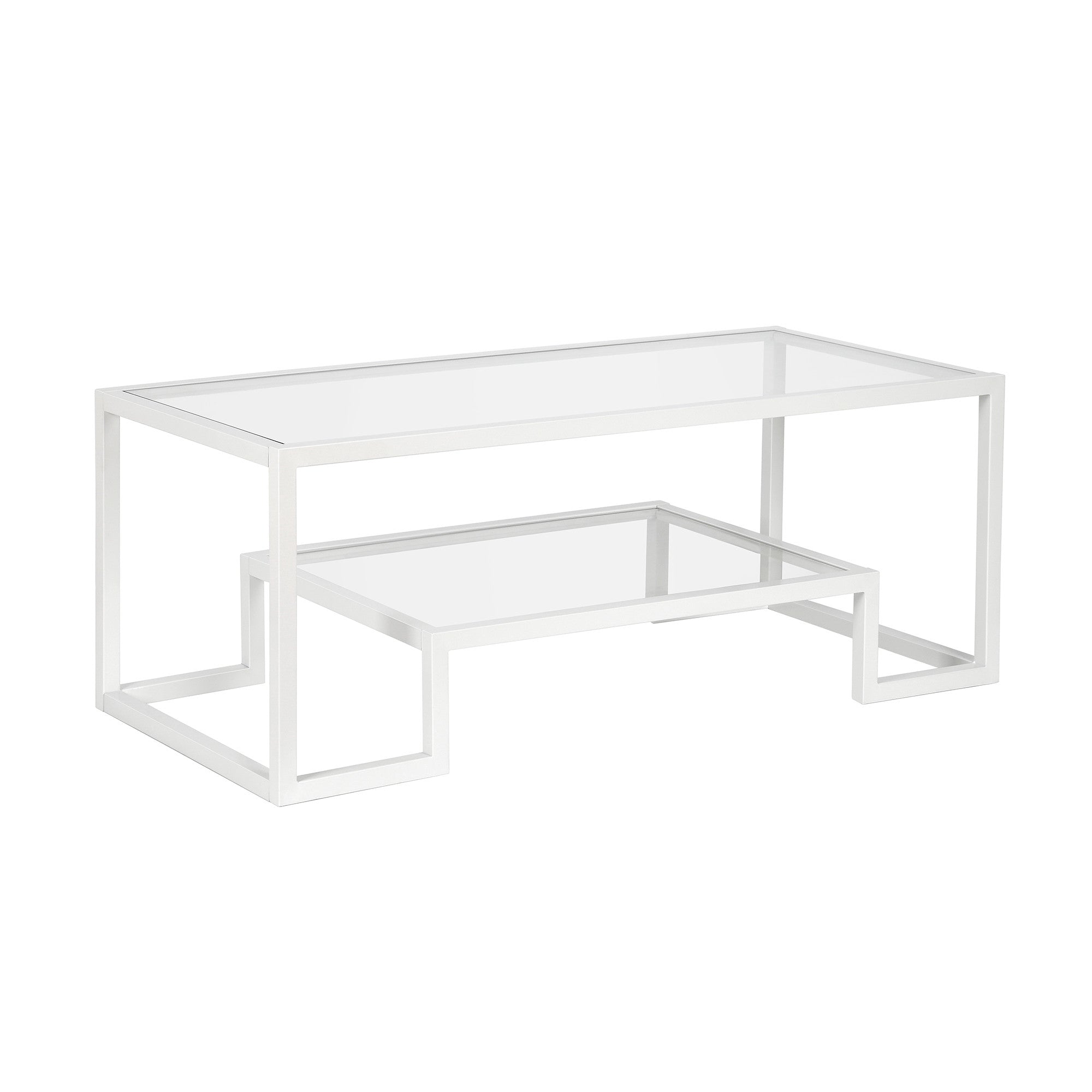 45" White Glass And Steel Coffee Table With Shelf