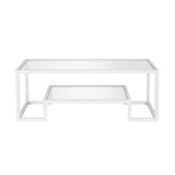 45" White Glass And Steel Coffee Table With Shelf