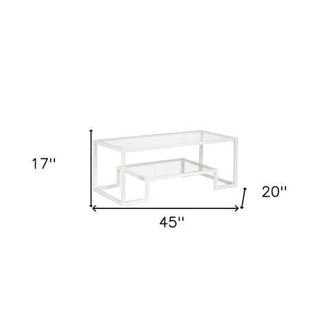 45" White Glass And Steel Coffee Table With Shelf