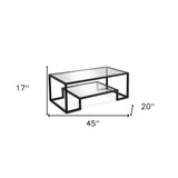 45" Black Glass And Steel Coffee Table With Shelf