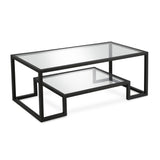 45" Black Glass And Steel Coffee Table With Shelf