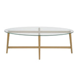 50" Gold Glass And Steel Oval Coffee Table