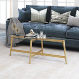 50" Gold Glass And Steel Oval Coffee Table