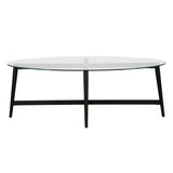 50" Clear And Black Glass And Steel Oval Coffee Table