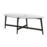 50" Clear And Black Glass And Steel Oval Coffee Table