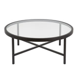 36" Black Glass And Steel Round Coffee Table