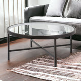 36" Black Glass And Steel Round Coffee Table