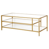 46" Gold Glass And Steel Coffee Table With Two Shelves