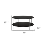 36" Black Glass And Steel Round Coffee Table With Shelf