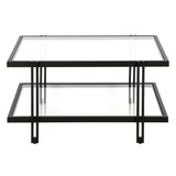 32" Black Glass And Steel Square Coffee Table With Shelf