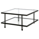 32" Black Glass And Steel Square Coffee Table With Shelf