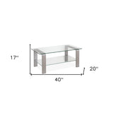 40" Silver Glass And Steel Coffee Table With Shelf