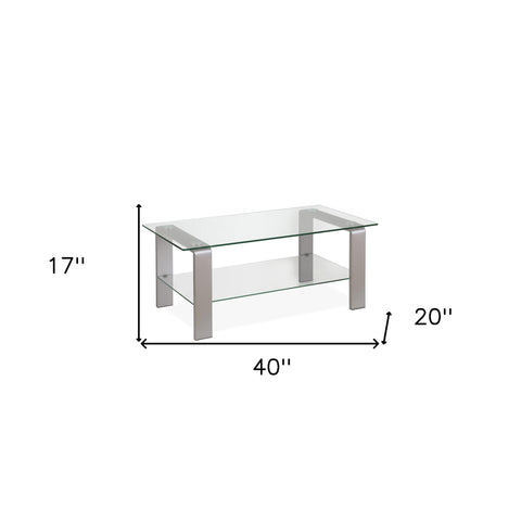 40" Silver Glass And Steel Coffee Table With Shelf