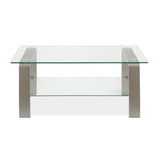 40" Silver Glass And Steel Coffee Table With Shelf