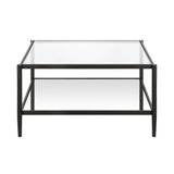 32" Black Glass And Steel Square Coffee Table With Shelf