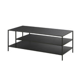 46" Black Steel Coffee Table With Two Shelves