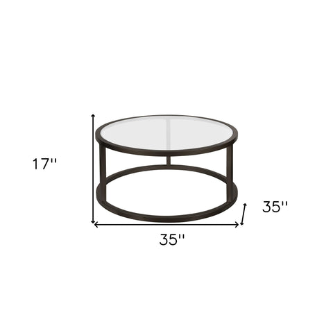 35" Black Glass And Steel Round Coffee Table