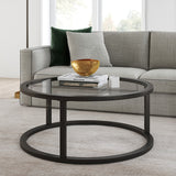 35" Black Glass And Steel Round Coffee Table