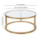 35" Gold Glass And Steel Round Coffee Table