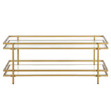 45" Gold Glass And Steel Coffee Table With Shelf