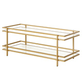 45" Gold Glass And Steel Coffee Table With Shelf