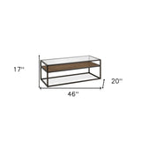 46" Black Glass And Steel Coffee Table With Shelf