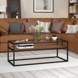 46" Black Glass And Steel Coffee Table With Shelf