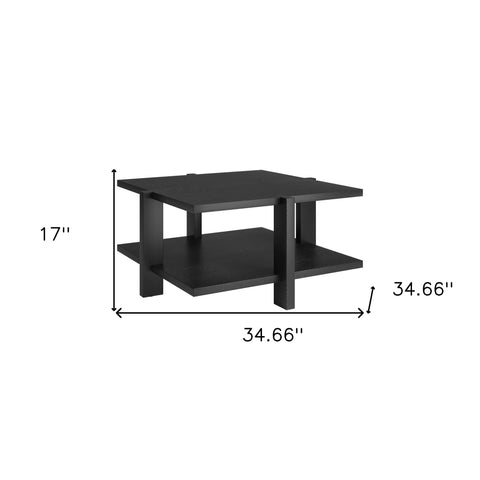 35" Black Square Coffee Table With Shelf